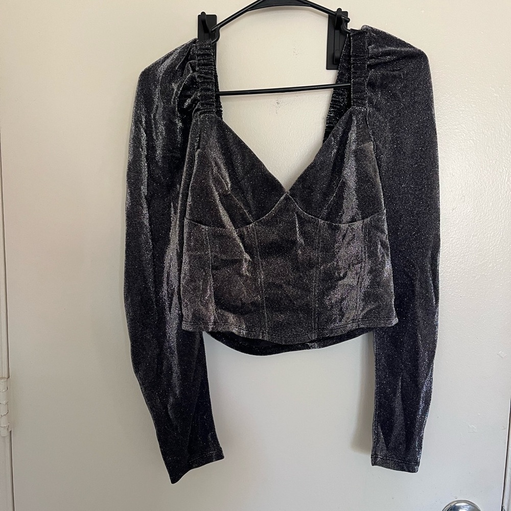 Gianni Bini Shimmering Black Crop Top